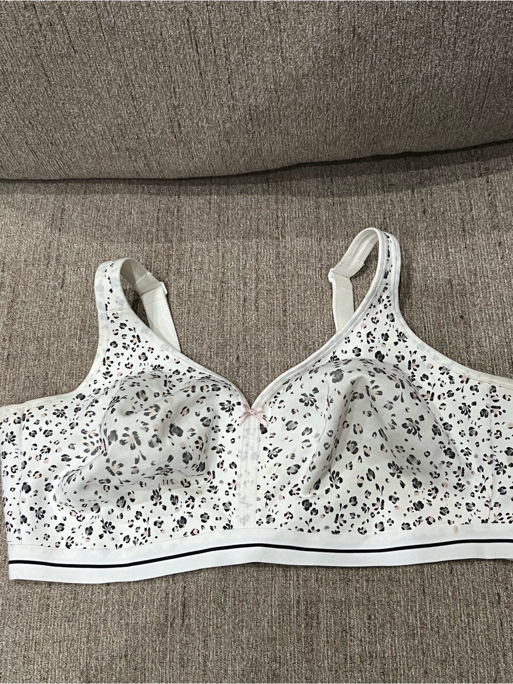 White Floral Print Wireless Comfort Bra 46F lane Bryant